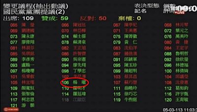藍綠黨團甲級動員 綠委楊曜誤對國民黨提案投下贊成票