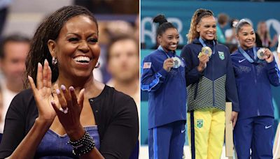 Michelle Obama Says Simone Biles and Jordan Chiles Bowing to Rebeca Andrade Is a 'Beautiful Moment of Sisterhood'