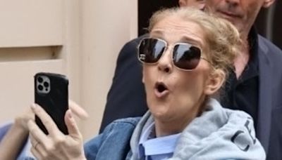 Celine Dion puts on an animated display as fans swarm her Paris hotel