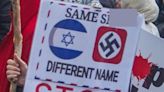 Gaza protesters arrested for racism and sign comparing Israel to Nazis