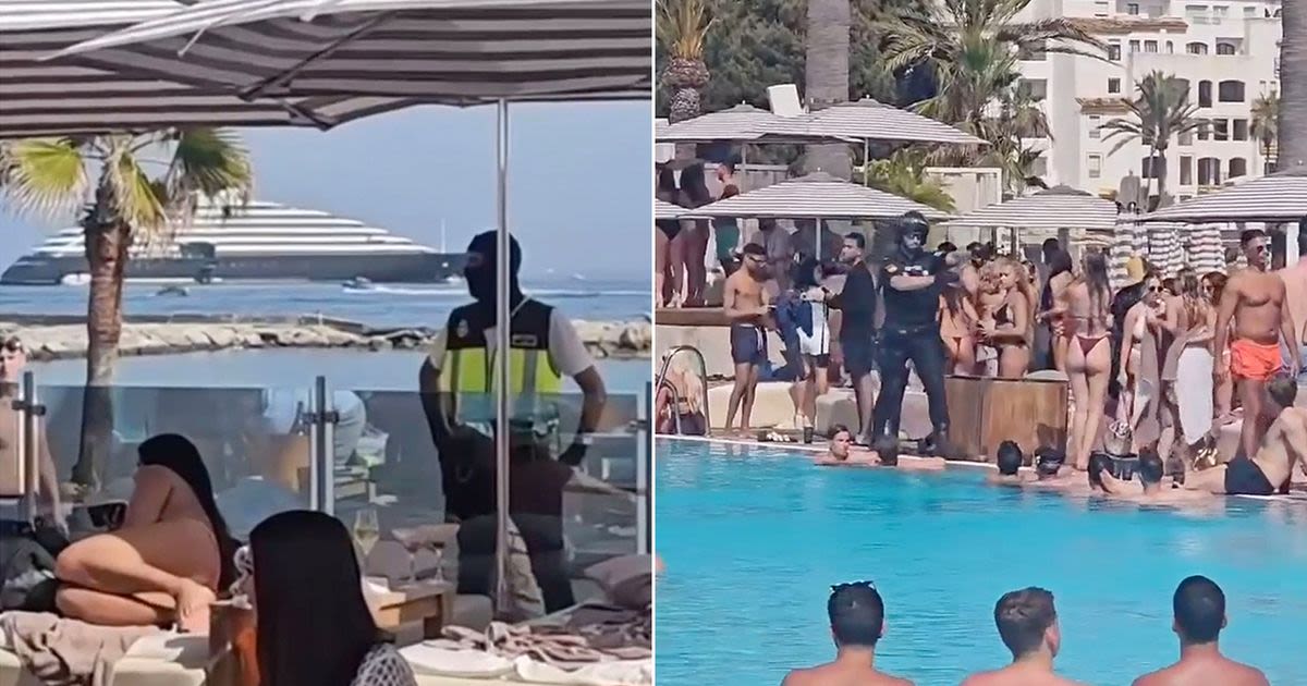 Pool party descends into chaos as 20 armed police storm famous beach club