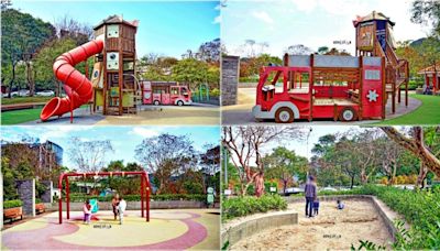 台北內湖好去處｜湖山六號公園：消防車主題遊戲場超好玩