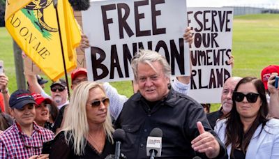 Marjorie Taylor Greene stumps for Steve Bannon as he reports to prison