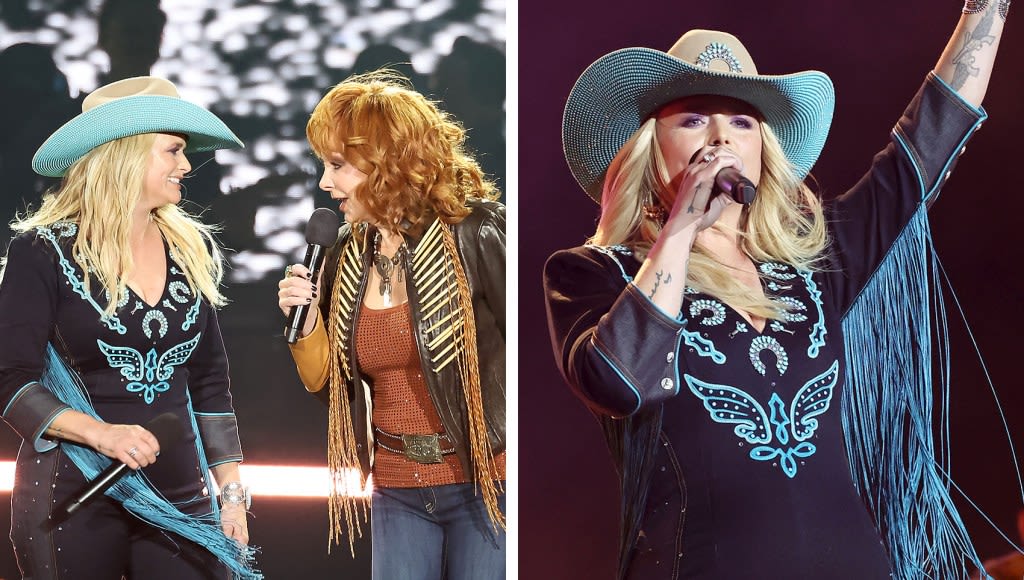 Miranda Lambert Goes Bold and Blue in Denim Jumpsuit With Turquoise, Rhinestones and Fringe for Stagecoach 2024, Performs With Reba McEntire