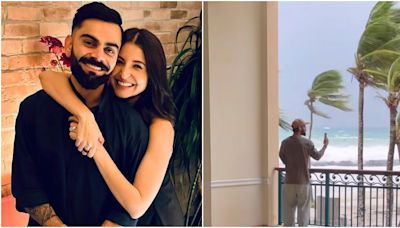 Virat Kohli video calls Anushka Sharma to show her turbulent weather in Barbados where Team India is stranded. Watch