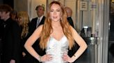 Lindsay Lohan Goes Full Rom-Com Heroine in a Silver Ruched Gown