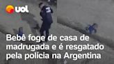 Bebê escapa de casa engatinhando com seu cachorro e é salvo pela polícia, na Argentina; veja vídeo