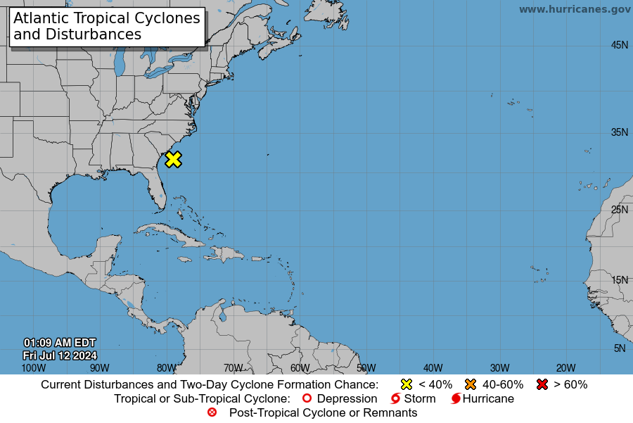 National Hurricane Center tracking a system off South Carolina coast after Beryl dissipates