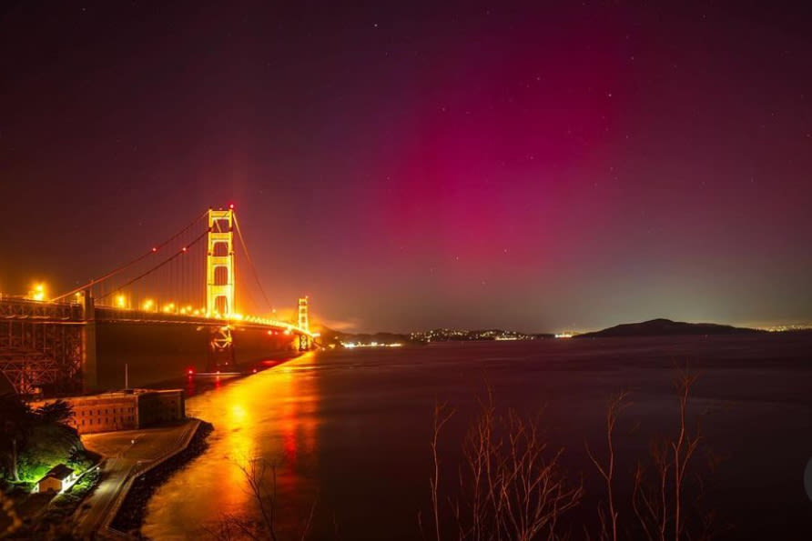 Northern lights illuminate the San Francisco Bay Area night sky