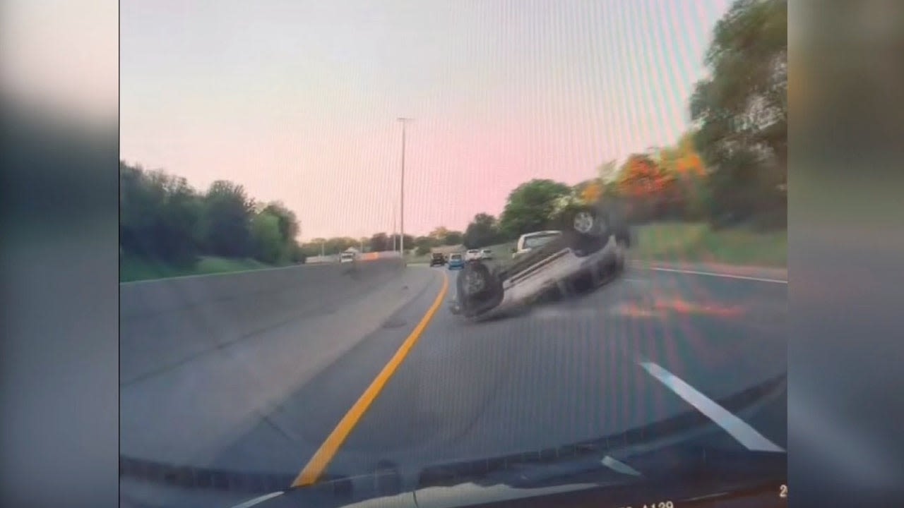 Wild video: Car rolls over on I-94 in Macomb County as driver falls asleep