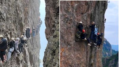 【41J肉聲】你敢爬嗎？中國遊客擠爆攀岩下不來 掛山壁1小時超恐怖 - 鏡週刊 Mirror Media