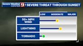 Severe storms threaten until sunset, with possibilities for a tornado warning