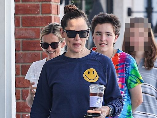 Jennifer Garner keeps it playful in a smiley face shirt in Los Angeles