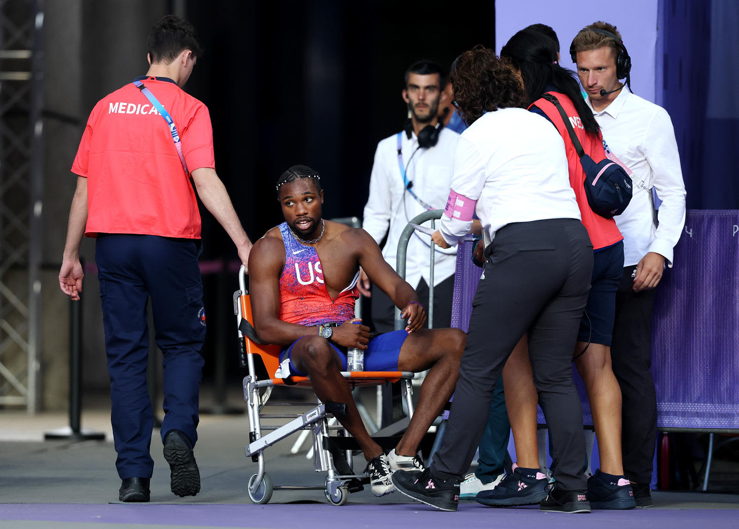 Noah Lyles says this is the 'end of my 2024 Olympics' after leaving race in a wheelchair