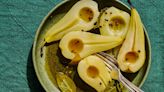 Poached pears with bay and lemon recipe