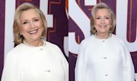 Hillary Clinton Pays Homage to Early 1900s Suffragettes in White Jacket at ‘Suffs’ Broadway Premiere