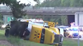 Recycling truck overturns on I-40 west in Cary