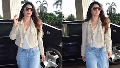 Kiara Advani serves airport-style inspo in beige cropped blazer and wide-legged jeans with her million-dollar smile