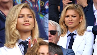 Zendaya Suits Up in White Ralph Lauren Blazer, Striped Shirt and Tie for Wimbledon 2024 Men’s Final