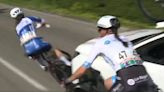 Moment cyclist is hit by team car then run over by rival as commentator gasps