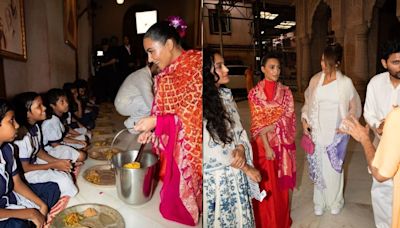 Kim and Khloe Kardashian take out time from Anant Ambani-Radhika Merchant's wedding, serve food to school kids at ISKCON temple in Mumbai