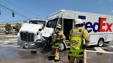 Delivery truck and tanker collide in Tampa, shutting down roads, fire crews say