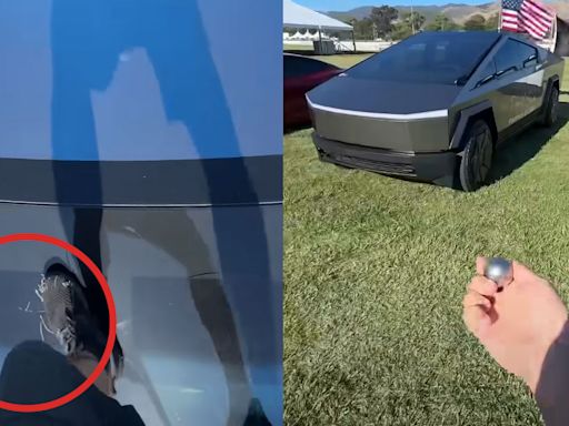 Tesla Fan Climbs on Cybertruck to Show How Tough It Is, Accidentally Cracks Windshield