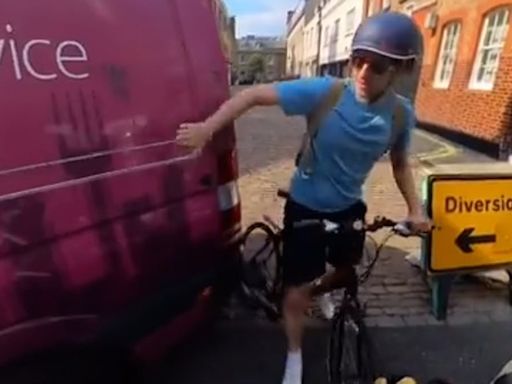 Moment Greg James is nearly hit by reversing van on Jeremy Vine ride