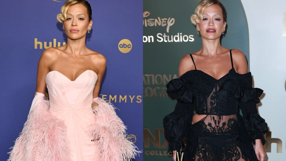 Rita Ora Thinks Pink in Tamara Ralph on the 2024 Emmy Awards Red Carpet, Favors Sheer Dressing at the Disney After Party