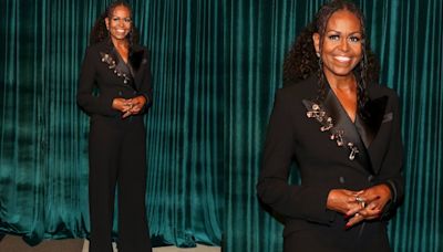 Michelle Obama Suits Up With Contemporary Edge in Versace’s Safety-pin Blazer for George Clooney’s Albie Awards 2024