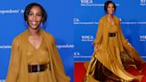 Abby Phillip Flows in Gold Pleated Dress by Sergio Hudson on White House Correspondents’ Dinner 2024 Red Carpet
