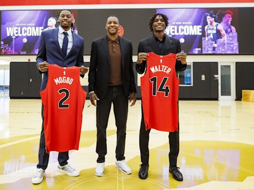 Raptors draft picks Ja'Kobe Walter, Jonathan Mogbo introduced to Toronto