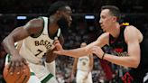 Jaylen Brown, Duncan Robinson have heated exchange after flagrant foul