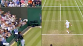Extremely painful moment bloke in Wimbledon crowd is hit in the crotch by a 96mph serve
