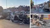 Clean-up begins after riot sweeps through Leeds neighbourhood with bus set on fire and police car overturned