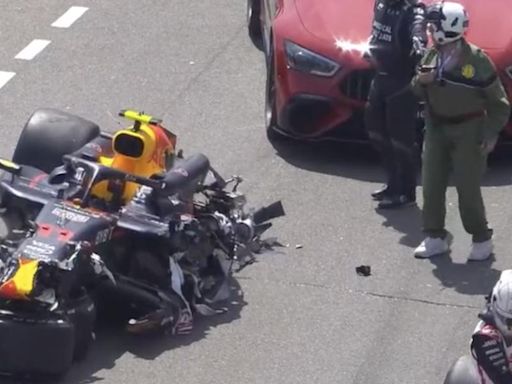 ¡Espeluznante accidente de Pérez y sustazo en la salida para Sainz en el GP de Mónaco de F1!: así quedó el coche de 'Checo'