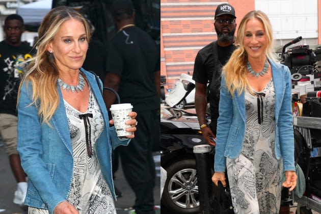 Sarah Jessica Parker Favors Coquette Styling in Butterfly Print Jumpsuit on ‘And Just Like That’ Season Three Set