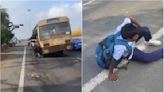 Shocking VIDEO: School Student Falls From Over-Crowded Bus Speeding On Highway In Tamil Nadu's Kanchipuram