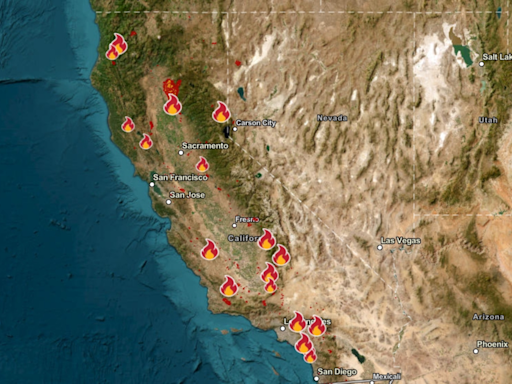 California wildfire map shows where state's 18 fires are burning