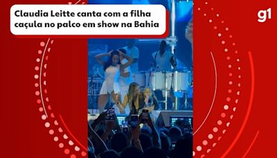 Filha de Claudia Leitte encanta público ao cantar 'Bola de Sabão' em show da mãe na Bahia