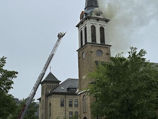 Catholic church in downtown Madison, Wisconsin catches fire after storms