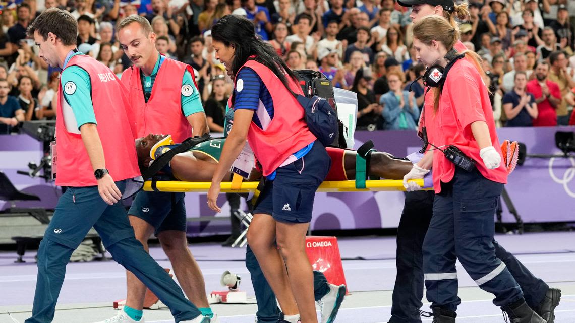 Men's steeplechase final: Ethiopian world record holder takes hard fall, carried away on a stretcher