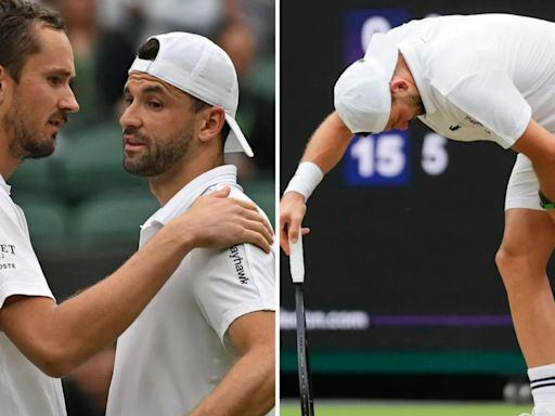 Grigor Dimitrov forced to retire from Wimbledon clash after nasty fall