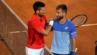 Novak Djokovic hit in head by bottle after beating Corentin Moutet in Rome