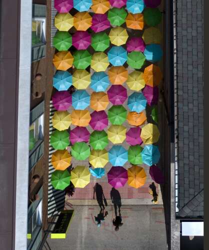 ‘It’s so Instagrammable’: Umbrella display returns to downtown Elmhurst