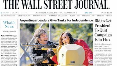 The Wall Street Journal publicó en su tapa la foto de Javier Milei y Victoria Villarruel en un tanque de guerra