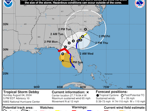 Debby impactaría a Florida como huracán categoría 1 y causaría severas inundaciones en sureste de EEUU