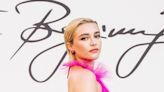 Florence Pugh Pops In Neon Pink Tulle and Sky High Matching Platform Heels At The 2022 Valentino Couture Show in Paris