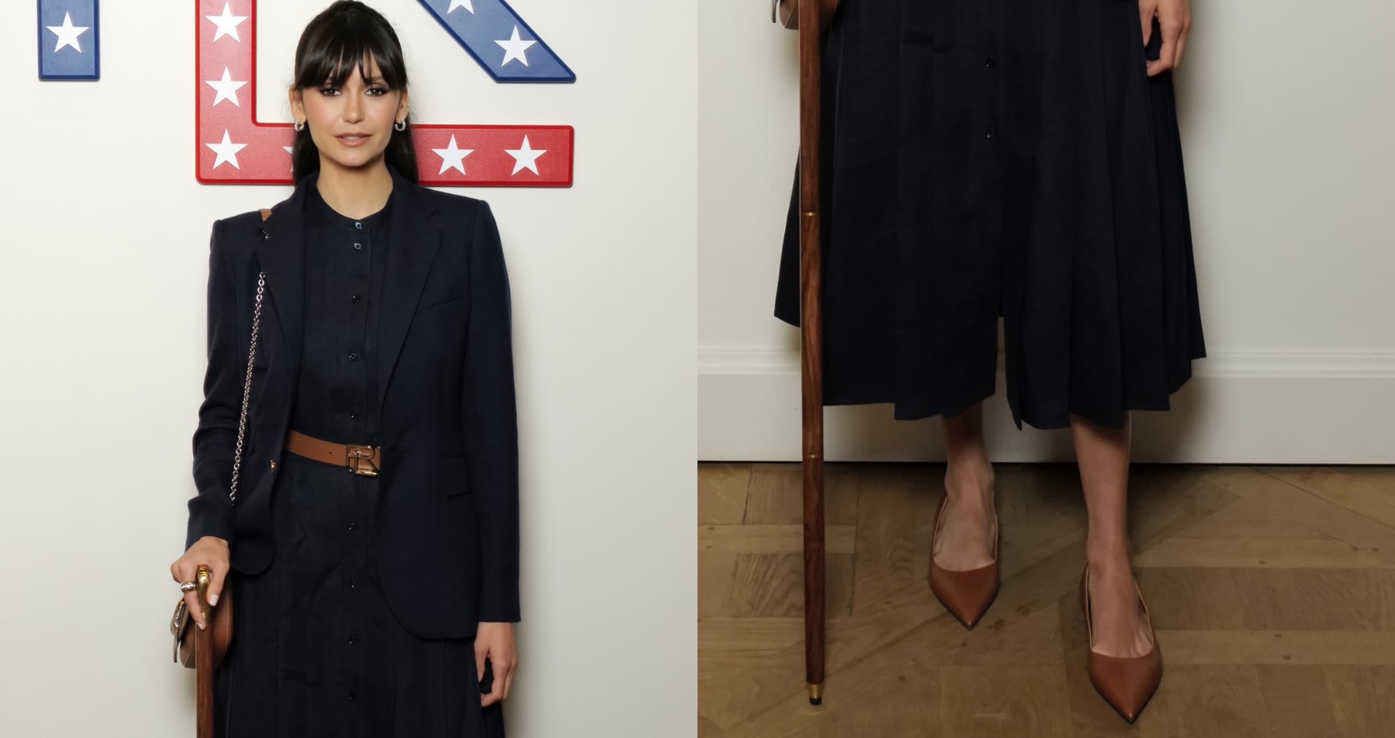 Nina Dobrev Gets Casual in Flats at Ralph Lauren Team USA Celebration