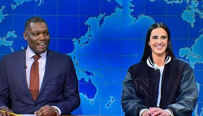 Caitlin Clark lands shots of a different kind on Saturday Night Live’s “Weekend Update”